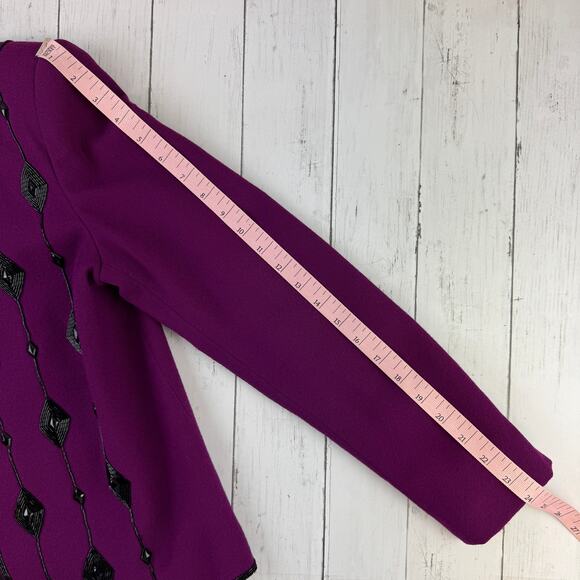 VTG Nolan Miller Purple Black Wool Embellished Beaded Jacket Skirt Outfit Set 10 - Picture 16 of 16